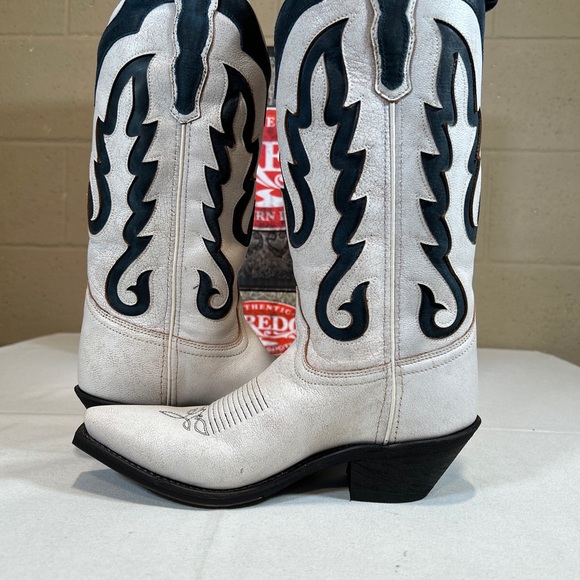 Laredo Western Boots White & Green Distressed Snip Toe Block Heel - Picture 6 of 9